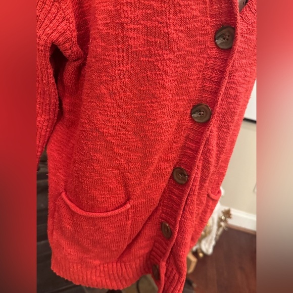 J Jill Cotton Blend Button Front Cardigan w/ Pockets Red Women’s Large Teacher - Picture 2 of 7